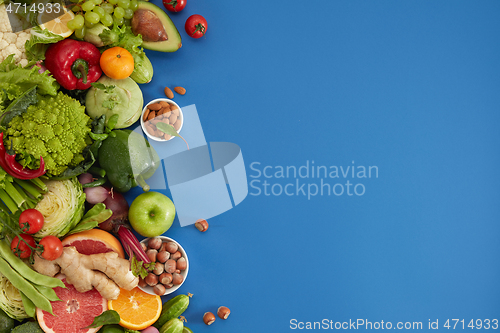 Image of Healthy food dish on blue background