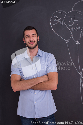 Image of portrait of man in front of black chalkboard