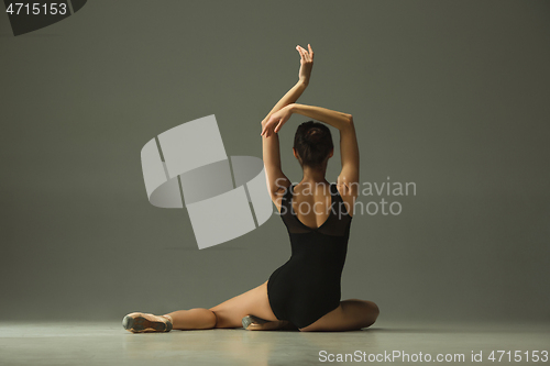 Image of Young graceful female ballet dancer dancing in mixed light