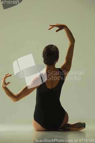 Image of Young graceful female ballet dancer dancing in mixed light