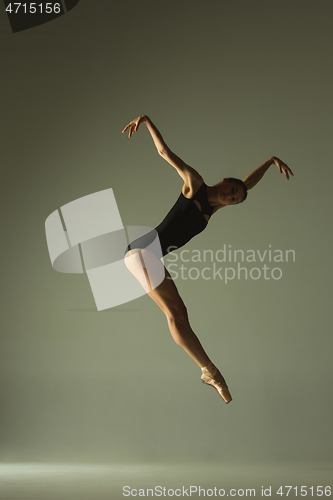 Image of Young graceful female ballet dancer dancing in mixed light