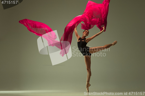 Image of Young graceful female ballet dancer dancing in mixed light