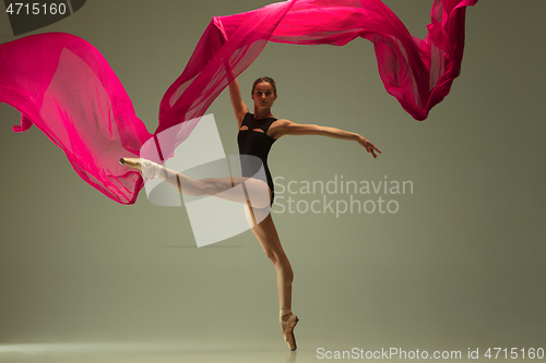 Image of Young graceful female ballet dancer dancing in mixed light