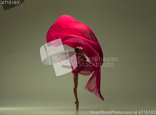 Image of Young graceful female ballet dancer dancing in mixed light