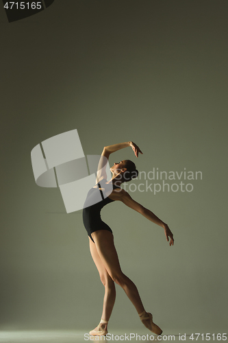 Image of Young graceful female ballet dancer dancing in mixed light