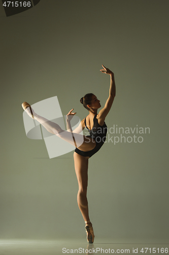 Image of Young graceful female ballet dancer dancing in mixed light