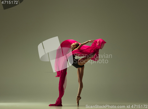 Image of Young graceful female ballet dancer dancing in mixed light