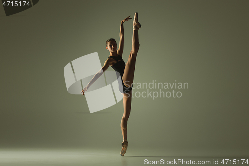 Image of Young graceful female ballet dancer dancing in mixed light