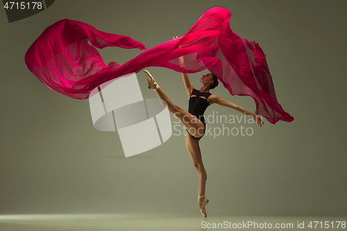 Image of Young graceful female ballet dancer dancing in mixed light