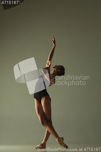 Image of Young graceful female ballet dancer dancing in mixed light