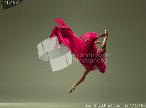 Image of Young graceful female ballet dancer dancing in mixed light