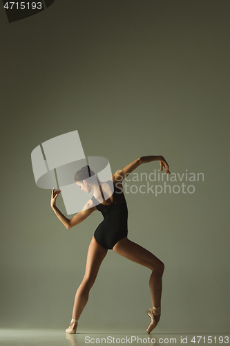 Image of Young graceful female ballet dancer dancing in mixed light