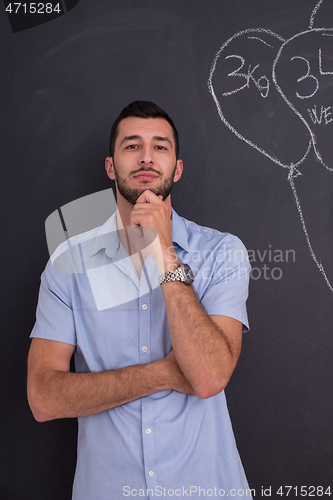 Image of portrait of man in front of black chalkboard