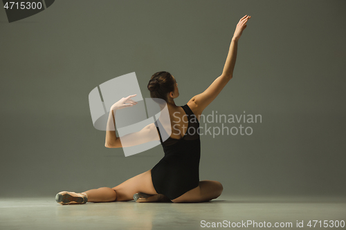 Image of Young graceful female ballet dancer dancing in mixed light