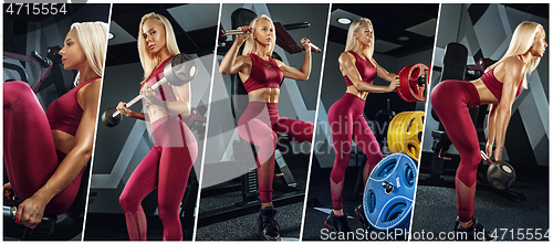 Image of Muscular young female athlete, creative collage