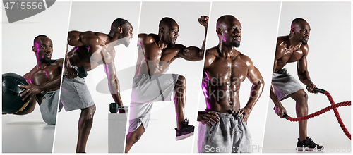 Image of Muscular young male athlete, creative collage