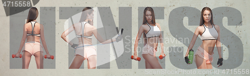 Image of Muscular young female athlete, creative collage