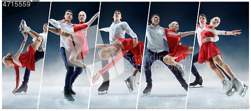 Image of Professional man and woman figure skaters performing on ice show