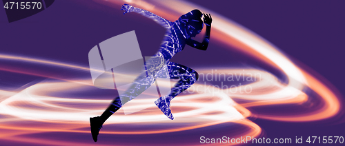 Image of Caucasian women running on purple background