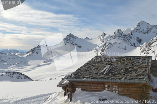 Image of panoramic view  of winter mountains