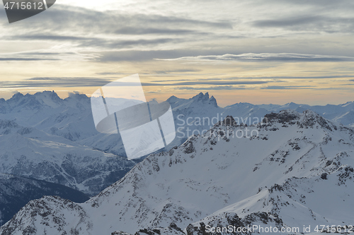 Image of panoramic view  of winter mountains