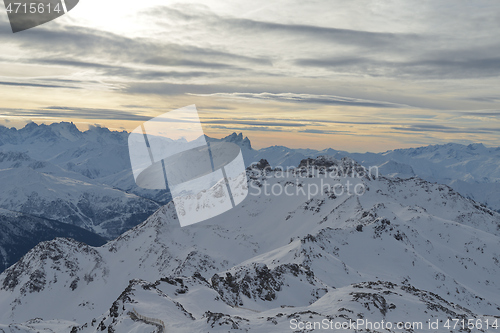 Image of panoramic view  of winter mountains