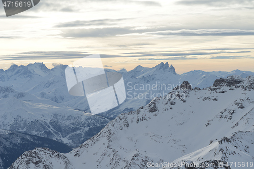 Image of panoramic view  of winter mountains