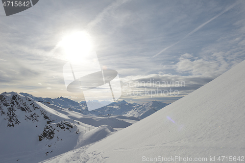 Image of panoramic view  of winter mountains