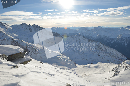 Image of panoramic view  of winter mountains