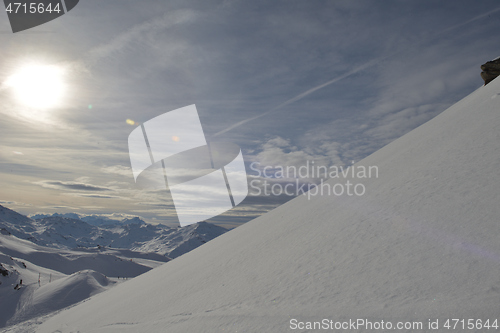 Image of panoramic view  of winter mountains