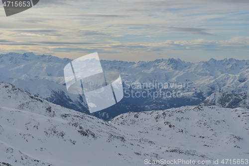 Image of panoramic view  of winter mountains