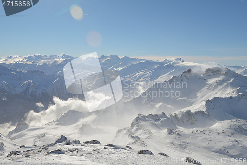 Image of panoramic view  of winter mountains