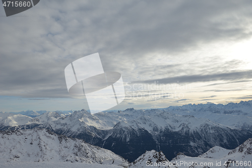 Image of panoramic view  of winter mountains