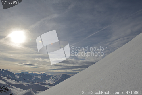 Image of panoramic view  of winter mountains