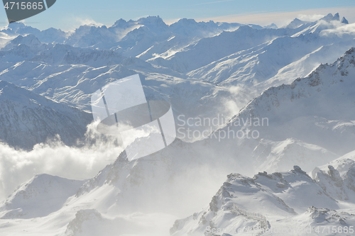 Image of panoramic view  of winter mountains