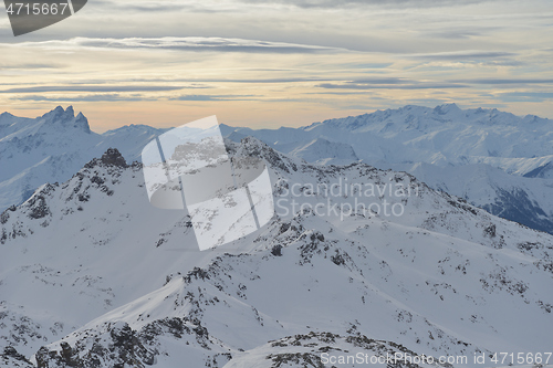 Image of panoramic view  of winter mountains