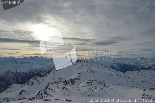 Image of panoramic view  of winter mountains