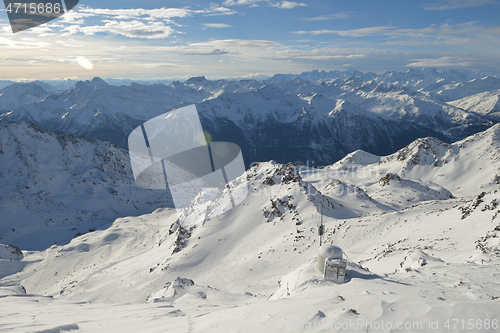 Image of panoramic view  of winter mountains