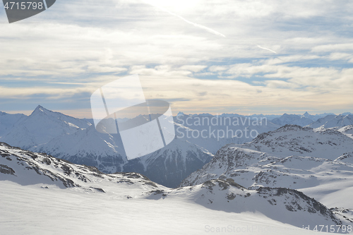 Image of panoramic view  of winter mountains