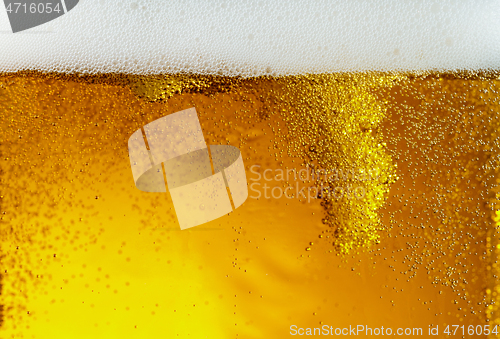 Image of Close up view of floating bubbles in light beer texture