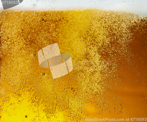 Image of Close up view of floating bubbles in light beer texture