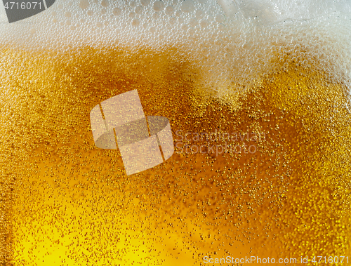 Image of Close up view of floating bubbles in light beer texture