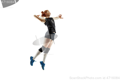 Image of Young female volleyball player isolated on white studio background