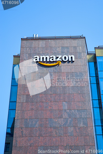 Image of Amazon company logo on office building