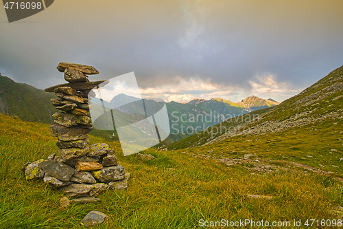 Image of Stone pile mark on mountain