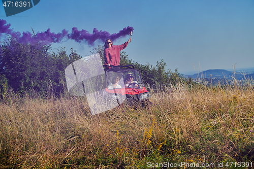 Image of  colorful torches while driving a off road buggy car