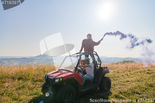 Image of  colorful torches while driving a off road buggy car