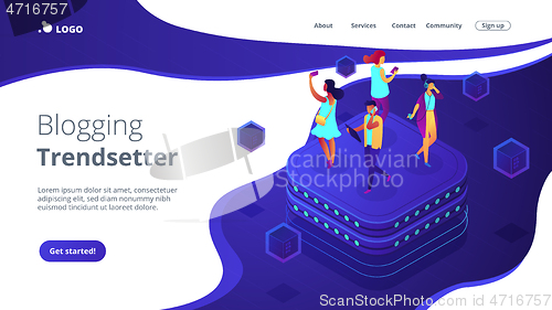 Image of Social network behavior isometric 3D landing page.