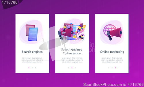 Image of Search engines optimization app interface template.