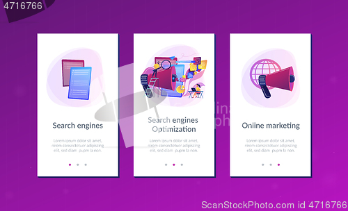 Image of Search engines optimization app interface template.